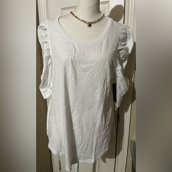 Liverpool Gathered Short Sleeve Knit Tee White Size XL NWT - Picture 2 of 7